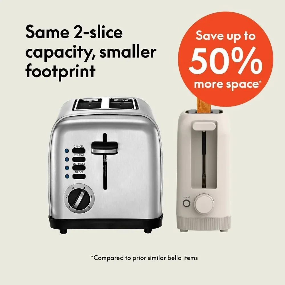 Bella 2 Slice Slim Toaster Oatmilk Fits Anywhere Kitchen 6 Shade Settings